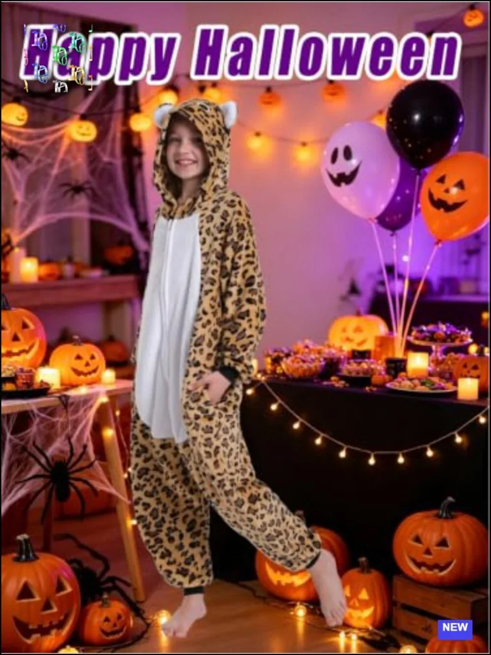 Kids Leopard Onesie Pajamas Fleece Animal Cosplay Costume